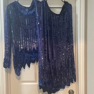 Elegant Blue Sequin Long Sleeve Dress
